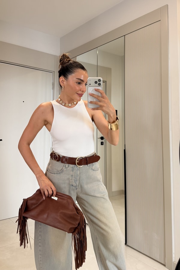 Maribel Beyaz Astarlı Bodysuit