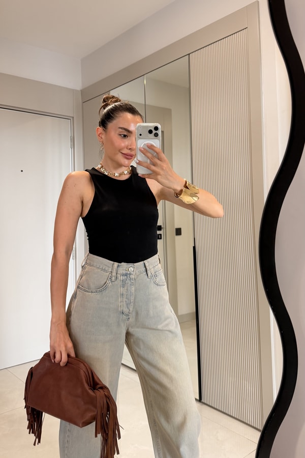 Maribel Siyah Astarlı Bodysuit