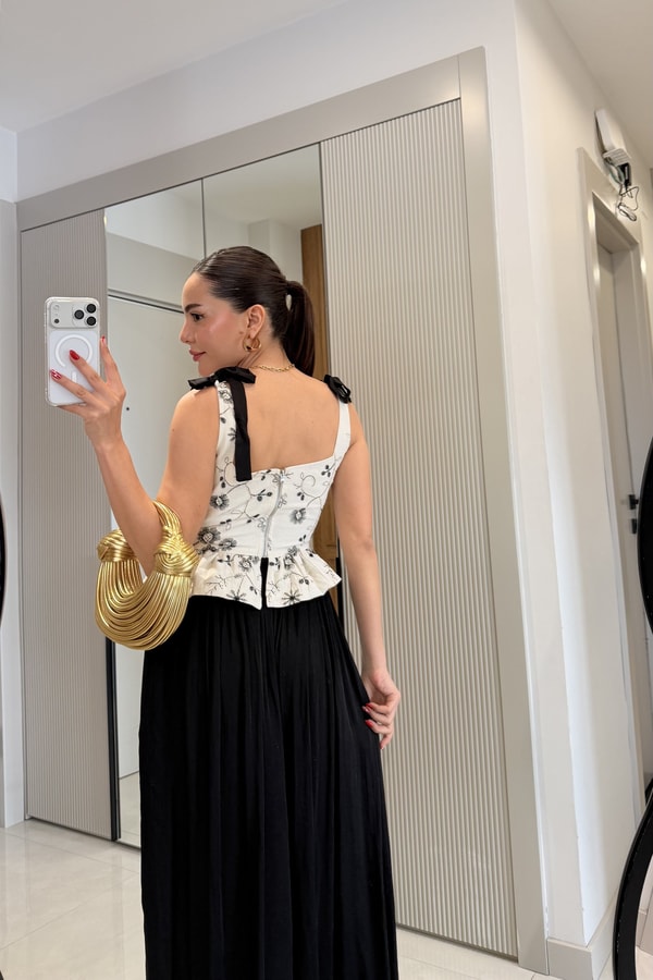 Mariel Saten İp Detaylı Desenli Korse Büstiyer