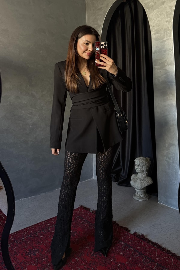 Mariel Siyah Bağlamalı Premium Blazer Ceket