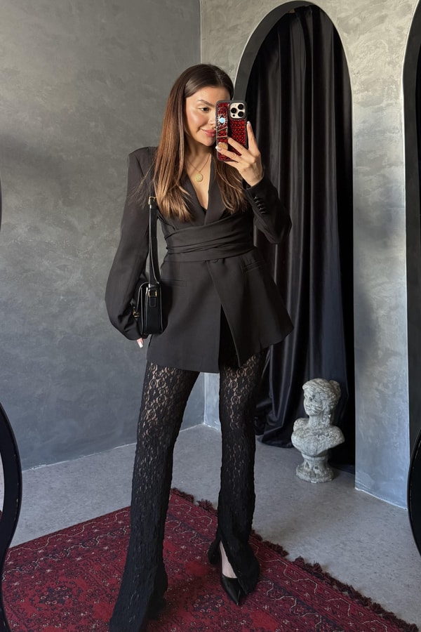 Mariel Siyah Bağlamalı Premium Blazer Ceket