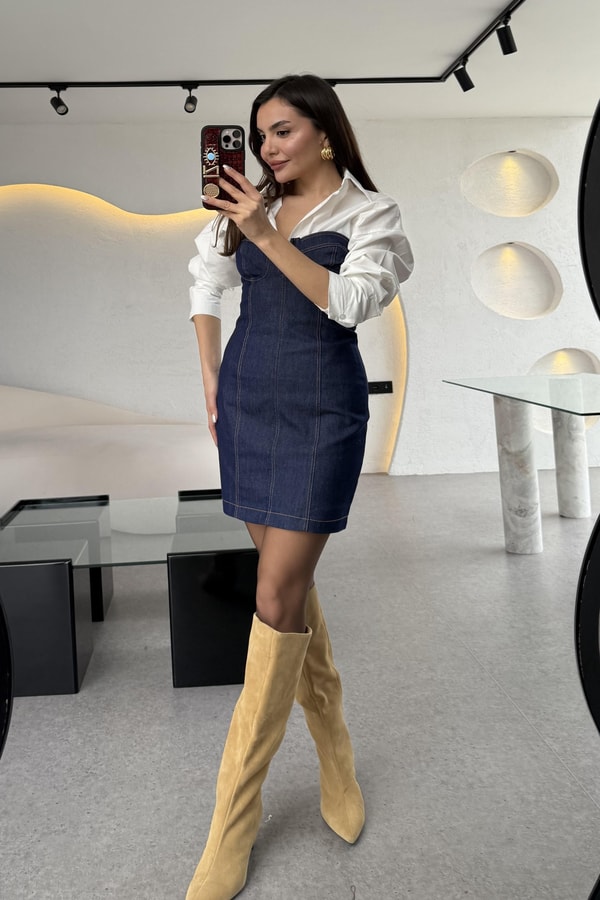 Enrico Mini Denim Korse Elbise 