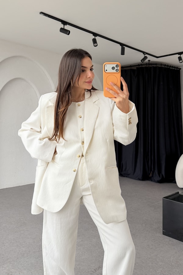 Marina Çizgili Premium Blazer Ceket
