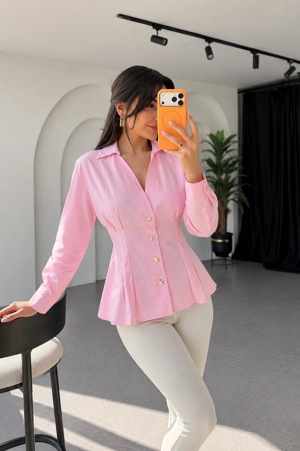 Markey Pembe Gold Düğmeli Gömlek