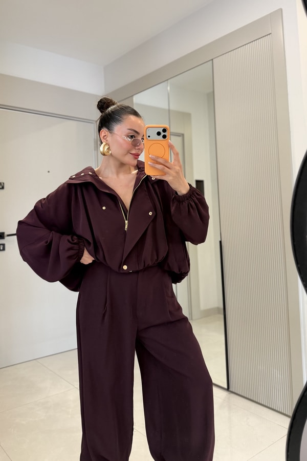 Marlena Bordo Bomber Ceket Pantolon Premium Takım