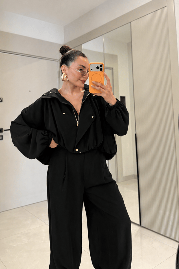 Marlena Siyah Bomber Ceket Pantolon Premium Takım