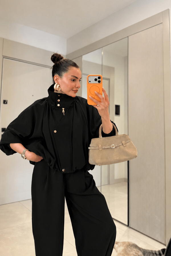 Marlena Siyah Bomber Ceket Pantolon Premium Takım