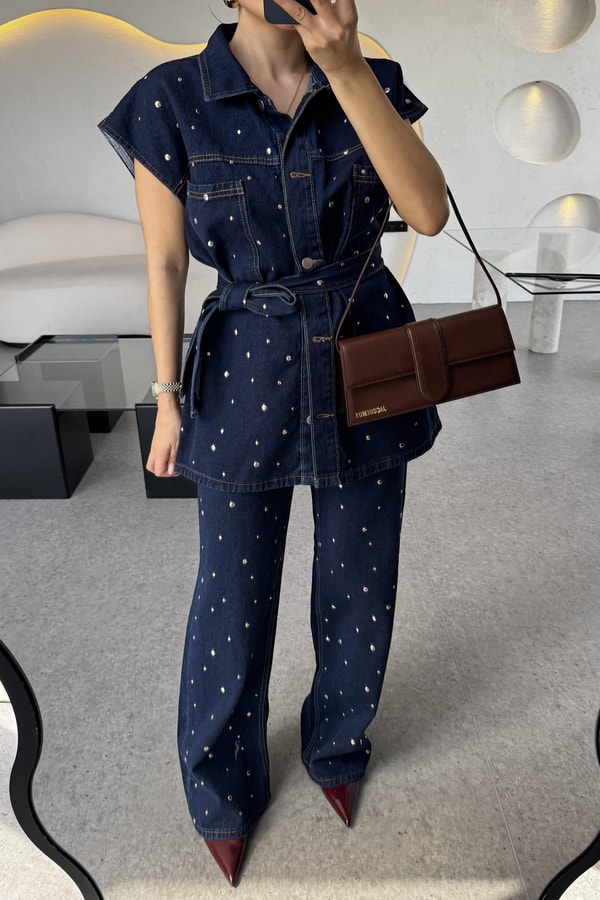 Martha Zımbalı Kuşaklı Denim Takım 