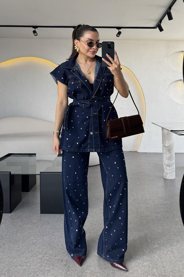 Martha Zımbalı Kuşaklı Denim Takım 