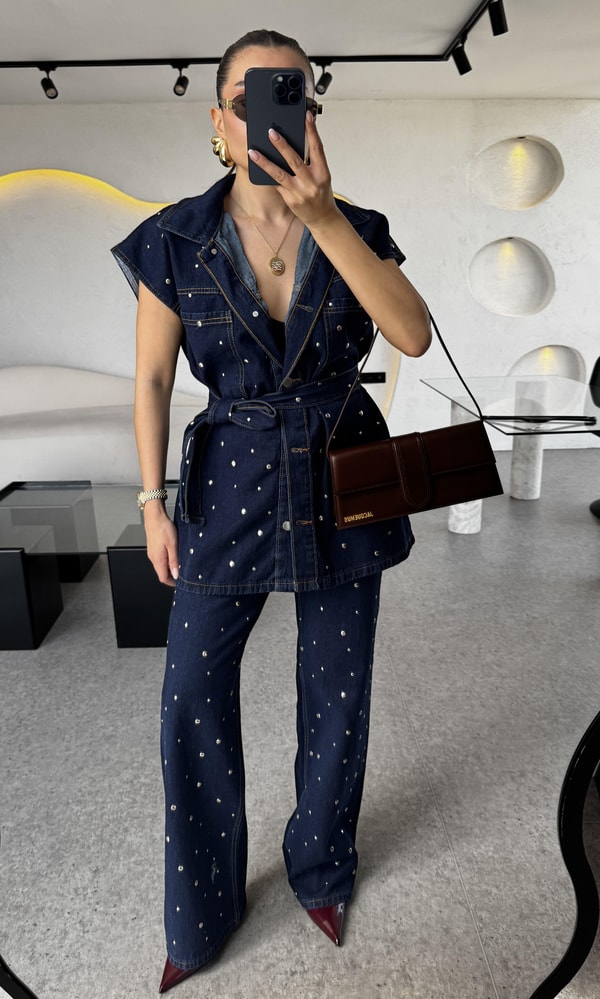 Martha Zımbalı Kuşaklı Denim Takım 