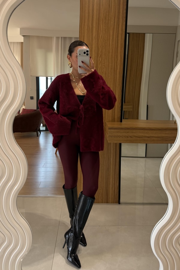 Marvin Bordo Yumoş Dokulu Bağlamalı Hırka