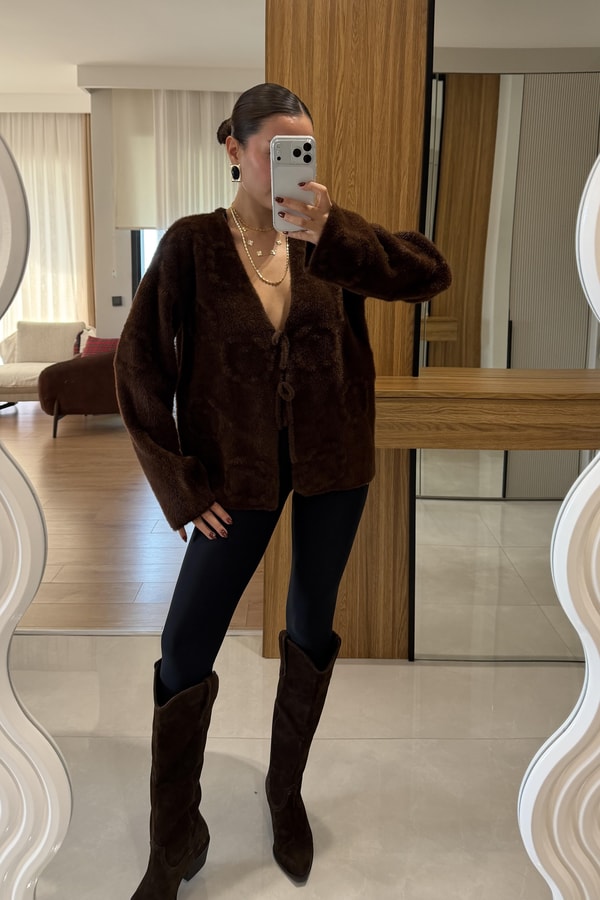 Marvin Kahve Yumoş Dokulu Bağlamalı Hırka