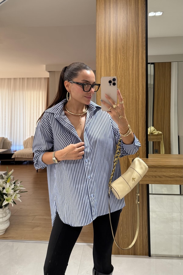 Joyce Mavi Çizgili Gömlek 