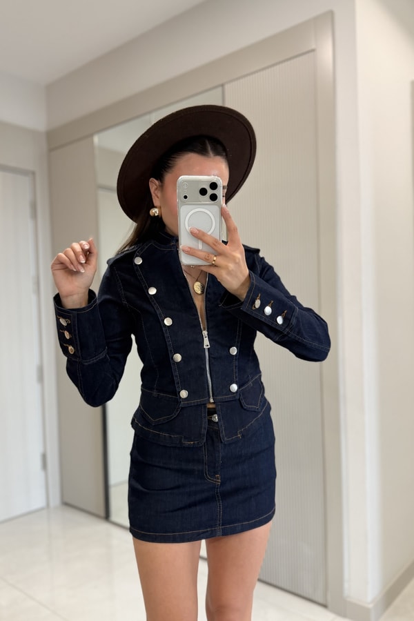 Massive Lacivert Denim Şort Etekli Takım