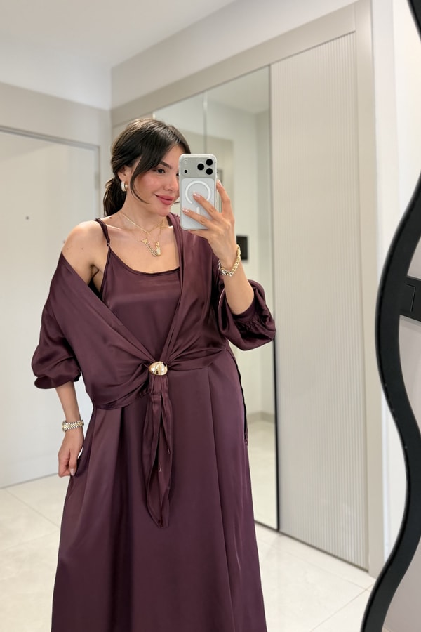 Mathilda Bordo Elbise Gömlek Takım