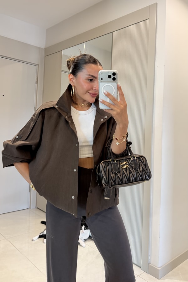 Matlock Kahve Tensel Apoletli Bomber Ceket