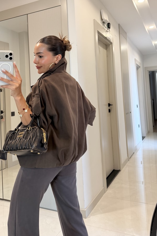 Matlock Kahve Tensel Apoletli Bomber Ceket