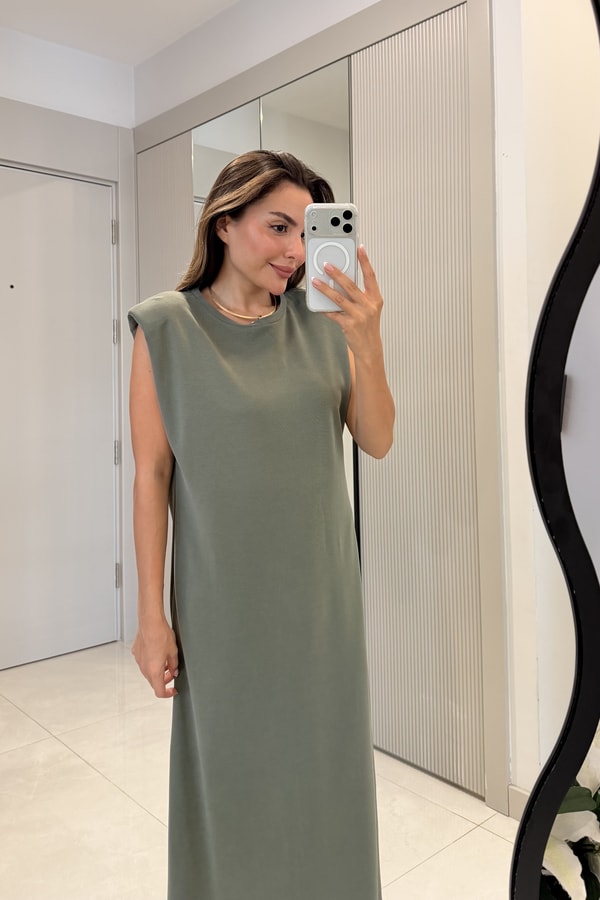 Meira Haki Modal Pike Vatkalı Elbise