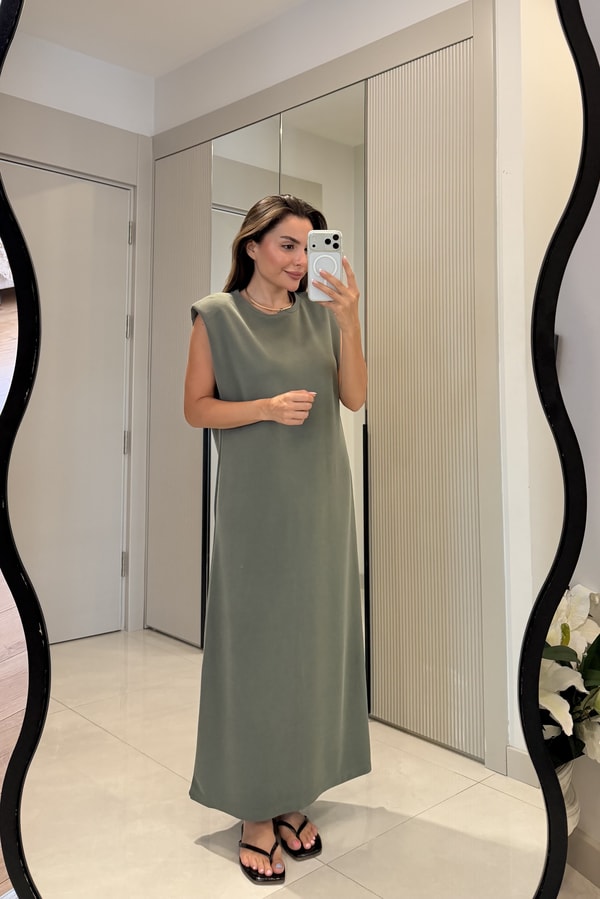 Meira Haki Modal Pike Vatkalı Elbise
