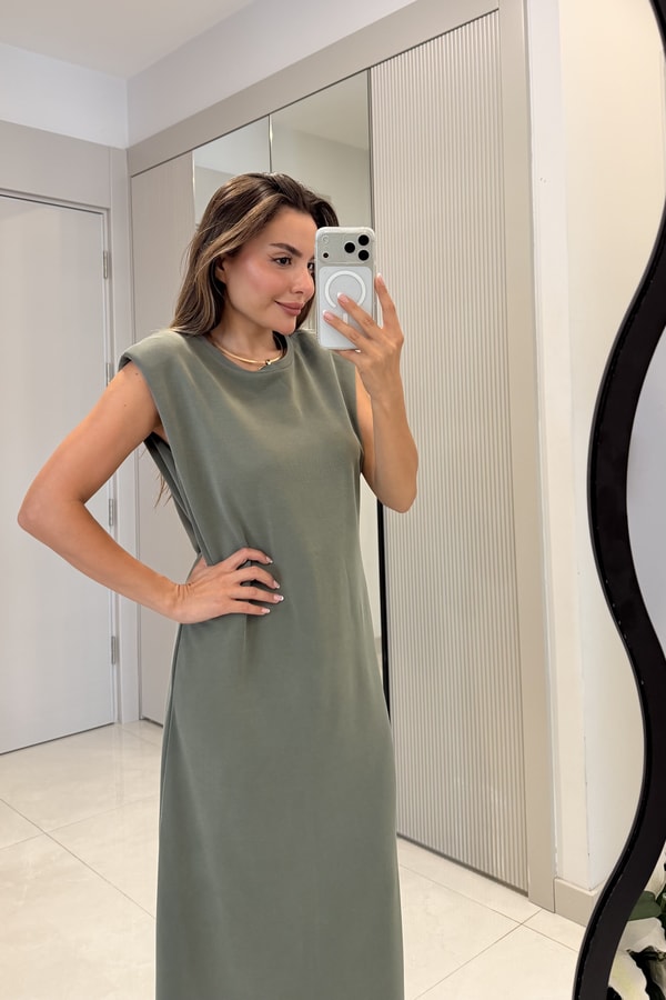 Meira Haki Modal Pike Vatkalı Elbise