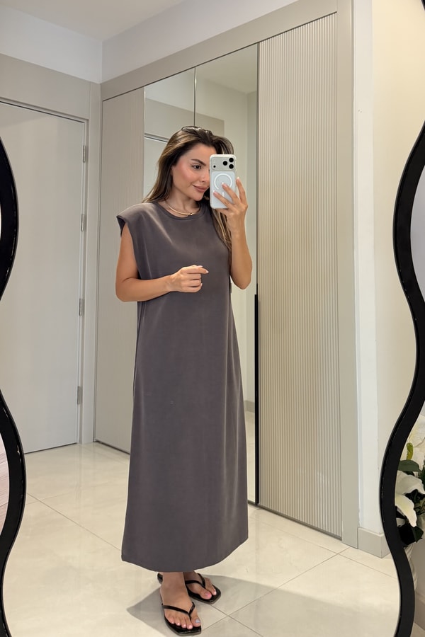Meira Kahve Modal Pike Vatkalı Elbise