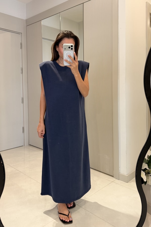 Meira Lacivert Modal Pike Vatkalı Elbise