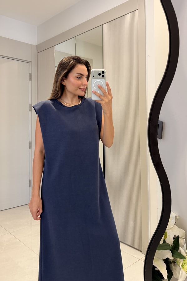 Meira Lacivert Modal Pike Vatkalı Elbise
