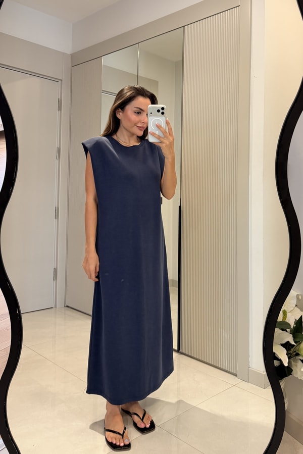Meira Lacivert Modal Pike Vatkalı Elbise