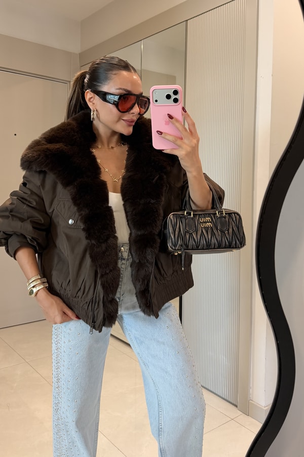 Melania Kahve Kürk Detaylı Premium Lüks Mont