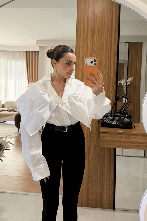 Melinda Beyaz İki Parça Tasarım Gömlek