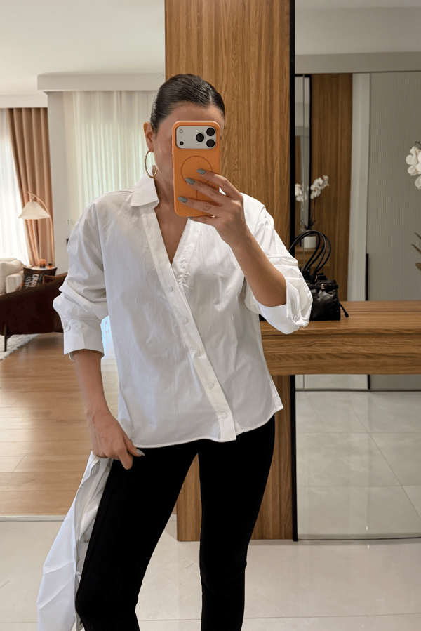 Melinda Beyaz İki Parça Tasarım Gömlek