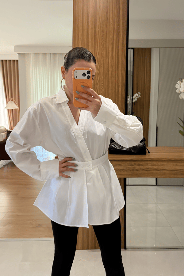 Melinda Beyaz İki Parça Tasarım Gömlek