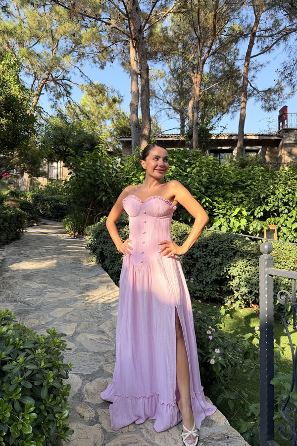 Melirose Pembe Kalp Yaka Elbise