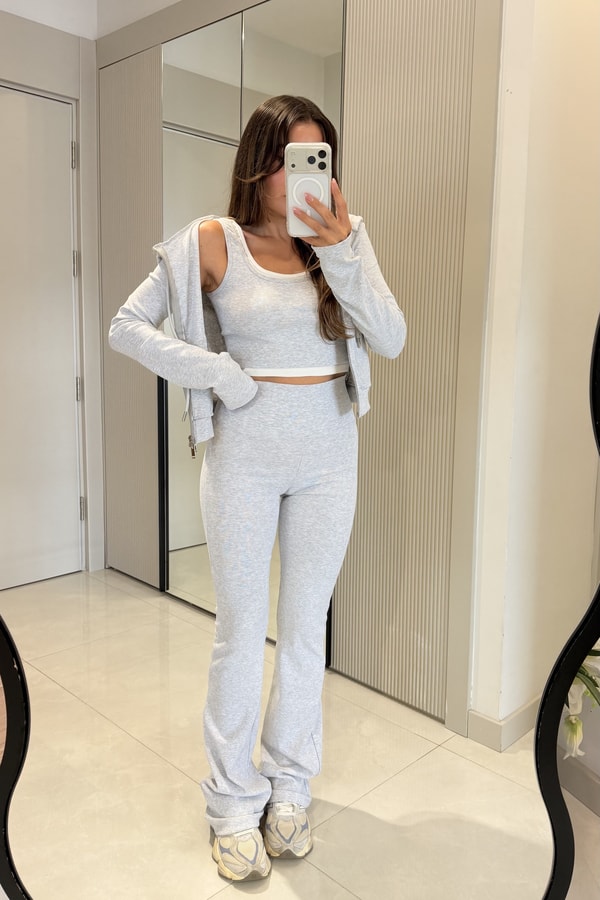 Mercury Gri Üçlü Ceket Pantolon Crop Takım