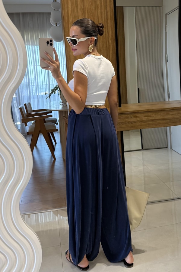 Miele Lacivert Şalvar Modal Pantolon