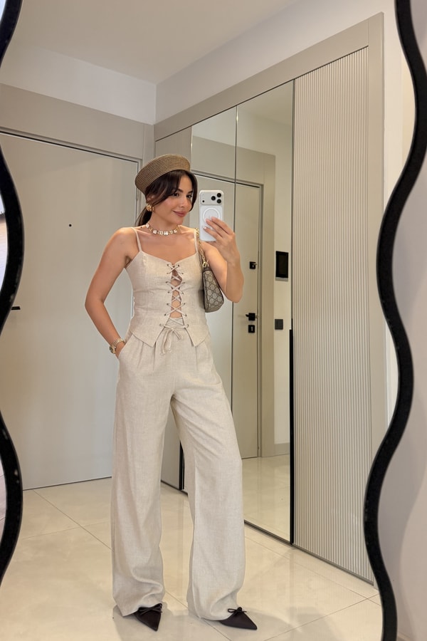 Miera Bej Premium Keten Takım 