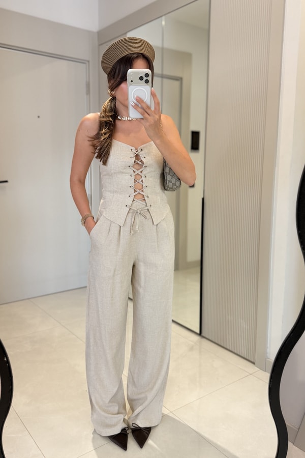 Miera Bej Premium Keten Takım 