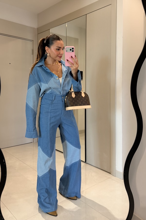 Millan Çift Renk Garnili Denim Takım