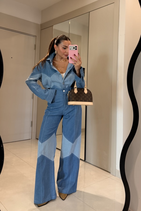 Millan Çift Renk Garnili Denim Takım