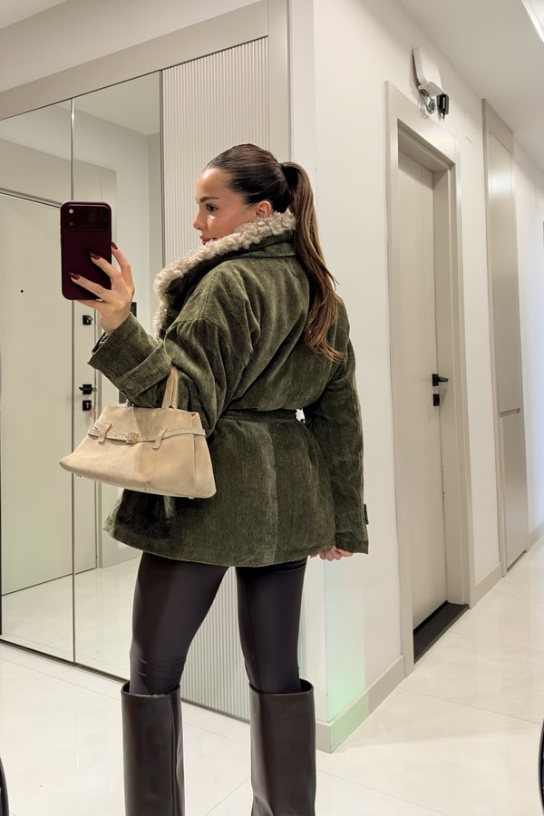 Millucia Haki Çıkarılabilir Teddy Yaka Premium Mont