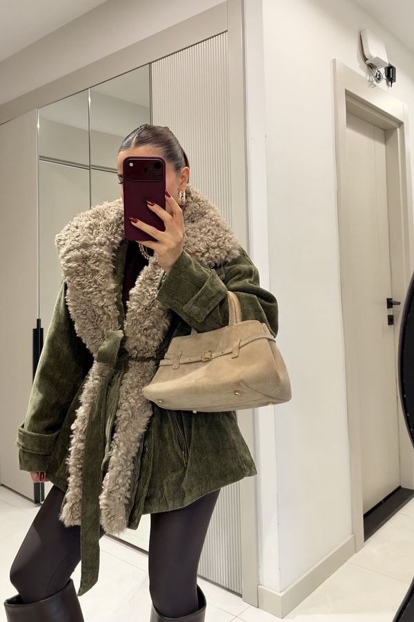 Millucia Haki Çıkarılabilir Teddy Yaka Premium Mont