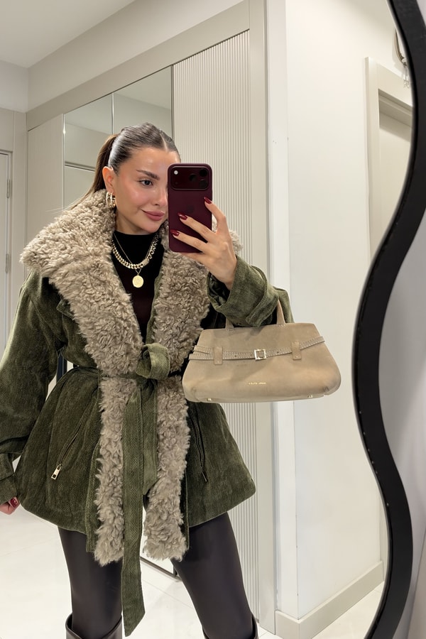 Millucia Haki Çıkarılabilir Teddy Yaka Premium Mont