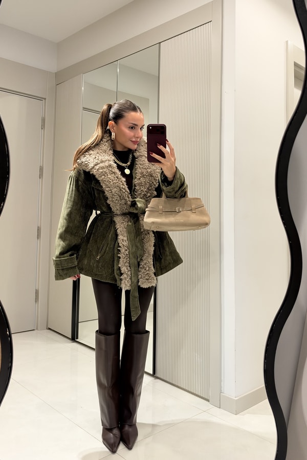 Millucia Haki Çıkarılabilir Teddy Yaka Premium Mont