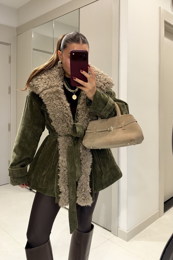 Millucia Haki Çıkarılabilir Teddy Yaka Premium Mont