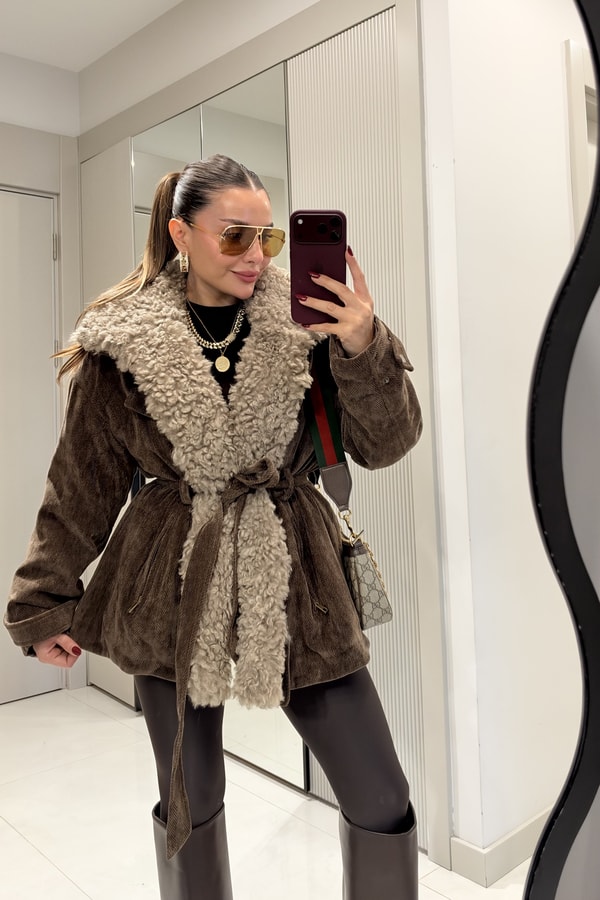 Millucia Kahve Çıkarılabilir Teddy Yaka Premium Mont