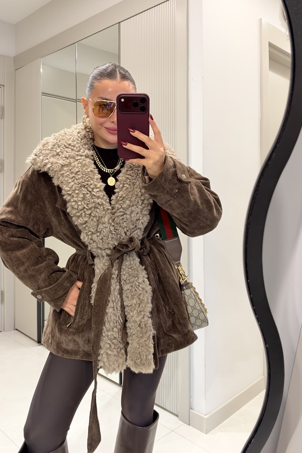 Millucia Kahve Çıkarılabilir Teddy Yaka Premium Mont