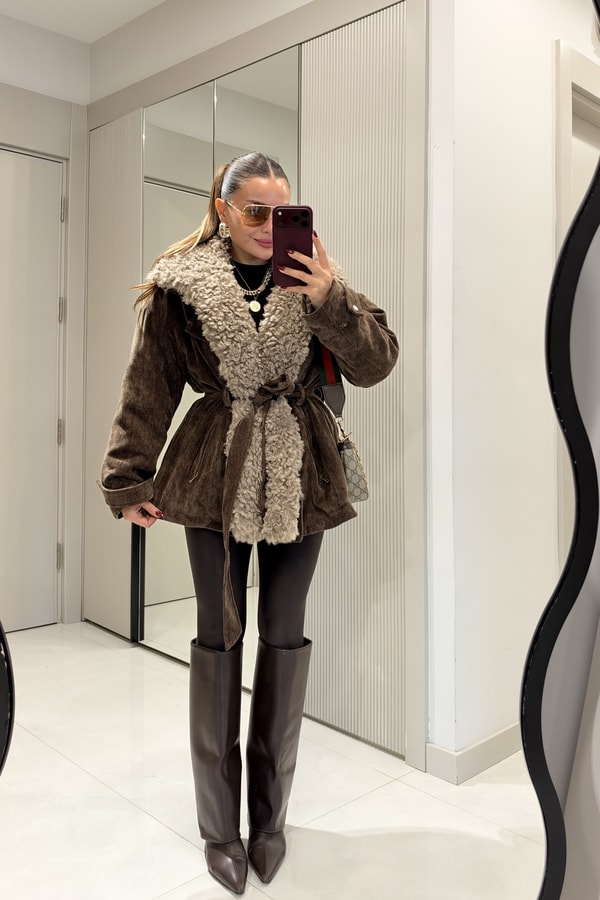 Millucia Kahve Çıkarılabilir Teddy Yaka Premium Mont