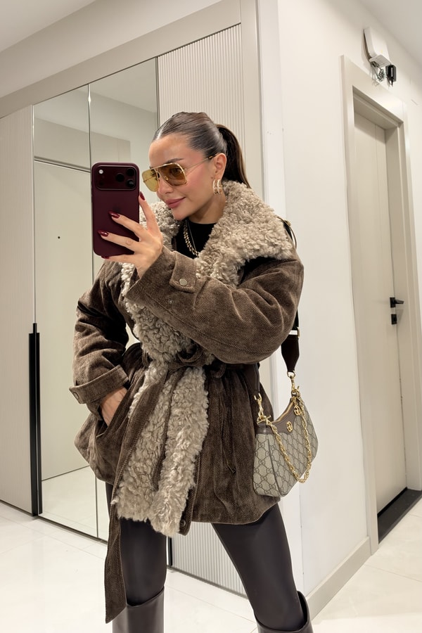 Millucia Kahve Çıkarılabilir Teddy Yaka Premium Mont