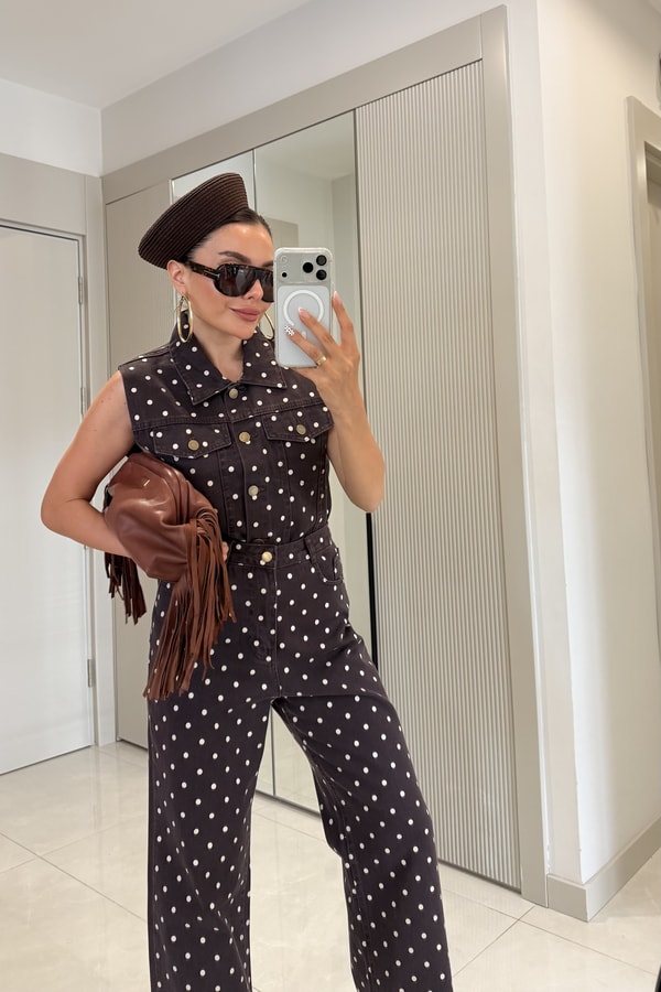 Mirabella Kahve Puantiyeli Denim Takım