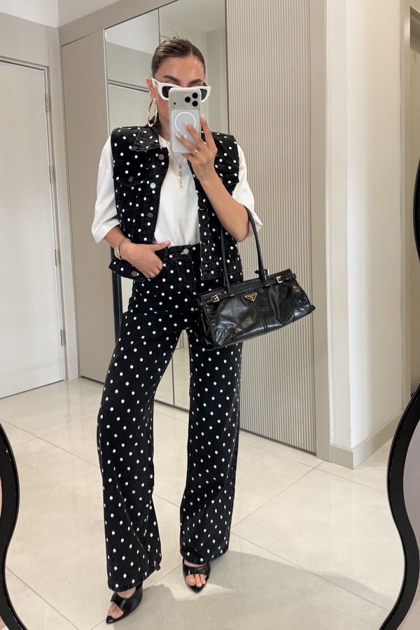 Mirabella Siyah Puantiyeli Denim Takım